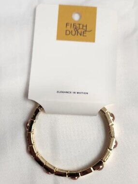 Fifth & Dune Goldtone  Pink Stones Tile Stretch Bracelet